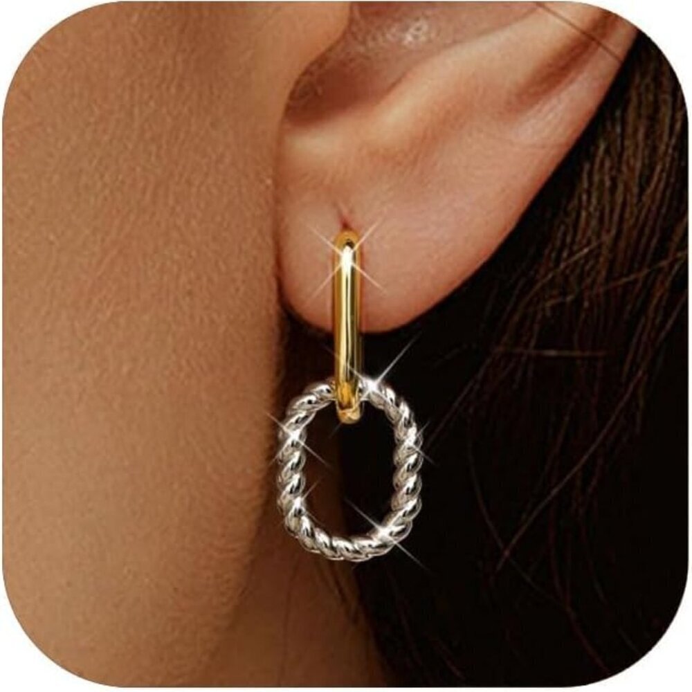 Sterling Silver Gold Plated Hoop Earrings Women Dangle Paperclip Huggie Jewelry
